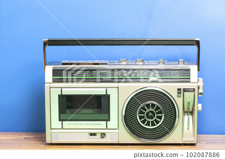 Retro ghetto radio boom box cassette recorder from 80s.. Retro ghetto radio boom box cassette recorder from 80s.. 102087886