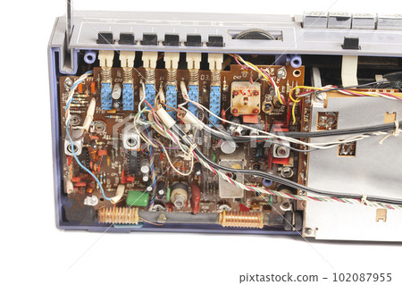 Electronic board of an old cassette tape recorder 102087955