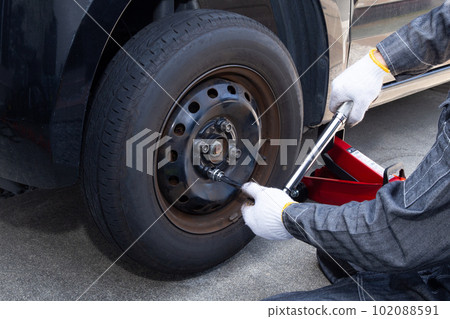 Using a torque wrench to tighten nuts on car wheels Using a torque wrench to tighten nuts on car wheels 102088591