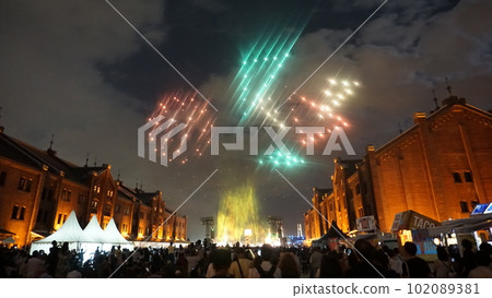 Drone light show The Infinity Ball. Yokohama Red Brick Warehouse building Drone light show The Infinity Ball. Yokohama Red Brick Warehouse building 102089381