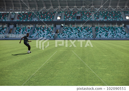 Professional football player in action at the stadium. Professional football player in action at the stadium. 102090551