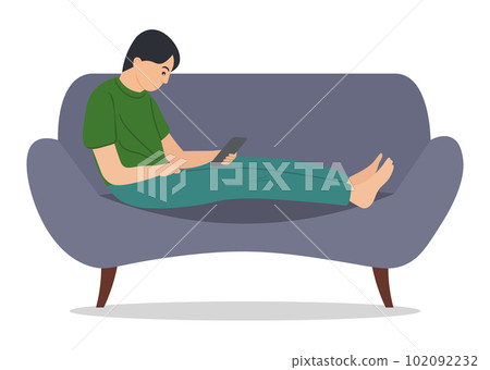 A man with a tablet in his hands sits on the couch. Male character at a psychologist appointment 102092232