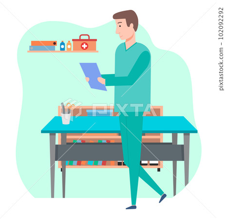 The doctor in the medical office holding test results in his hand. Health protection concept The doctor in the medical office holding test results in his hand. Health protection concept 102092292