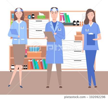 Man end wooman doctors in the medical office holding a blank clipboard. Health protection concept 102092296