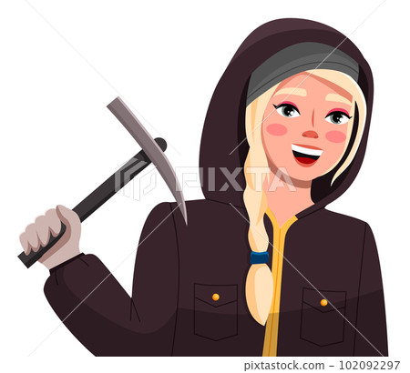 Extreme sports girl climber. Sport weekend action, women hiker in cold season in warm clothes 102092297