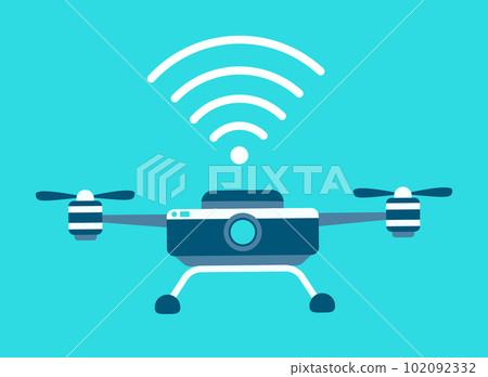 Drone vector icon. Style is flat bicolor blue and white symbol, rounded angles, blue background Drone vector icon. Style is flat bicolor blue and white symbol, rounded angles, blue background 102092332