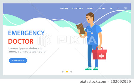 Program landing page template. Treatment via the Internet. Emergency doctor examines patient card 102092939