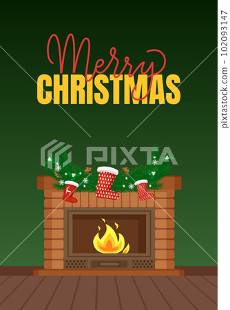 Merry Christmas Fireplace with Santa Stockings Merry Christmas Fireplace with Santa Stockings 102093147