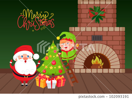 Santa and Eve Decorated Christmas Tree Vector Santa and Eve Decorated Christmas Tree Vector 102093191