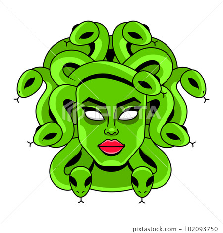 Medusa Gorgon head on a shield hand drawn line art and dot work tattoo or print design isolated vector illustration. Gorgoneion is a protective Medusa Gorgon head on a shield hand drawn line art and dot work tattoo or print design isolated vector illustration. Gorgoneion is a protective 102093750