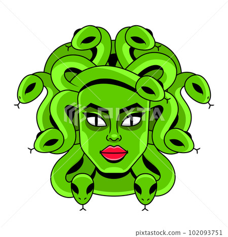 Vector Black and White Medusa Gorgon Woman Head with snakes 102093751