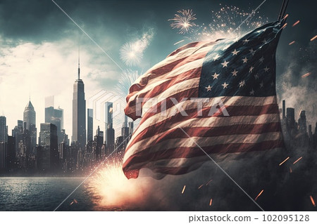 USA banner and fireworks USA banner and fireworks 102095128