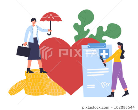 Risk insurance protecting health. Medical package agreement. Emergency compensation, medical checkup 102095544