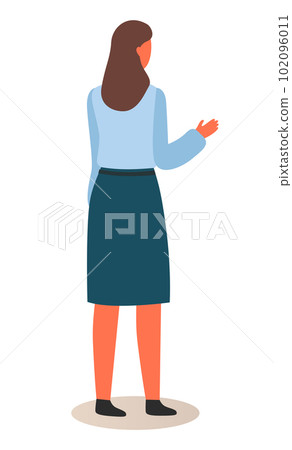 Vector illustration of business woman in official clothes. Question pose or resentation pose Vector illustration of business woman in official clothes. Question pose or resentation pose 102096011