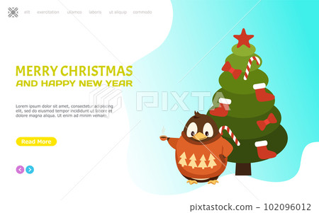 Christmas Penguin in Sweater with Hot Coffee Cup Christmas Penguin in Sweater with Hot Coffee Cup 102096012