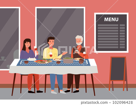 People are eating georgian food. Characters are having dinner together in the traditional cafe 102096428