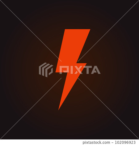 Electric energy flash icon, thunderbolt symbol, lightning strike, thunderstorm flat graphic. Electric shock, lightning bolt logo, stormy weather sign, electric discharge pictogram.Vector illustration 102096923