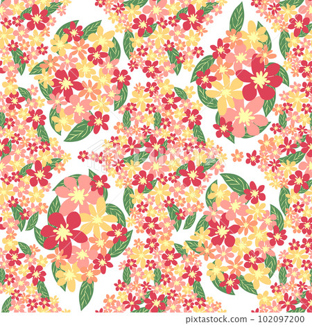 Fantasy seamless floral pattern with blue, pink, purple, red, orange flowers and leaves. Elegant template for fashion 102097200