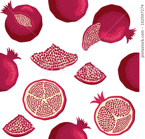 Seamless pattern with pomegranates. Decorative patterns of the pomegranate fruit. Shana Tova, Jewish New Year 102097274