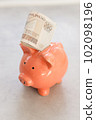Piggy bank with polish money on concrete table - saving profit concept 102098196