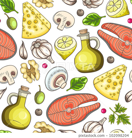 Seamless pattern with salmon steak - Stock Illustration [102098204] - PIXTA