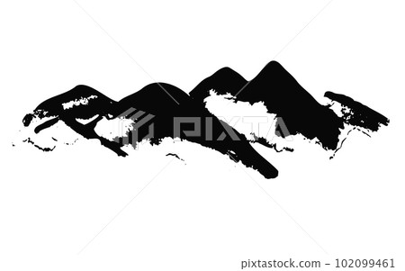 Abstract black vector textured ink hand drawn mountains illustration. Sketchy simple hills landscape isolated on white background, texture travel concept Abstract black vector textured ink hand drawn mountains illustration. Sketchy simple hills landscape isolated on white background, texture travel concept 102099461