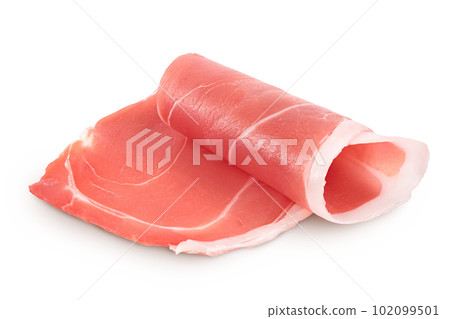 Italian prosciutto crudo or spanish jamon. Raw ham isolated on white background with full depth of field. 102099501
