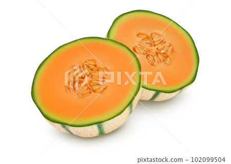 Cantaloupe melon isolated on white background with full depth of field, 102099504
