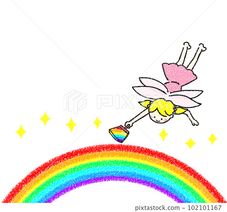 仙女畫彩虹和彩虹的蠟筆觸摸插圖 仙女畫彩虹和彩虹的蠟筆觸摸插圖 102101167