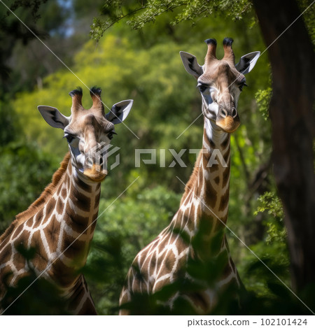 Two giraffes. Illustration AI Generative 102101424