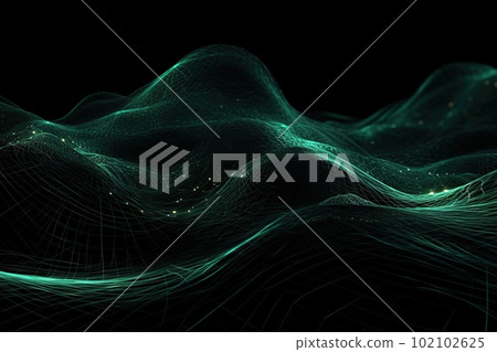 Network technology background. Futuristic tech green background. Low poly 3d wire made with generative AI Scy fi space illustration 102102625