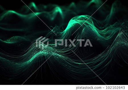 Network technology background. Futuristic tech green background. Low poly 3d wire made with generative AI Scy fi space illustration 102102643