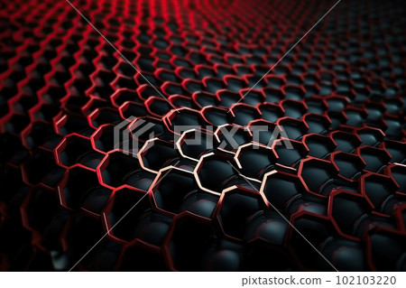 Network connection concept red honeycomb shiny background. Futuristic Abstract 3D Geometric Background Design Made with Generative Space Illustration AI Scy fi 102103220