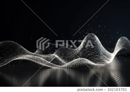 Network technology background futuristic tech silver wave background. Low poly 3d wire made with generative AI Scy fi space illustration 102103781