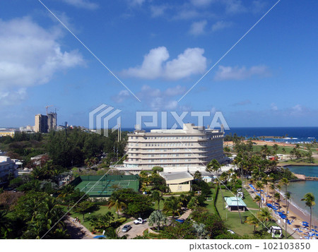 Looking at fancy hotel grounds from high up in Puerto Rico Looking at fancy hotel grounds from high up in Puerto Rico 102103850