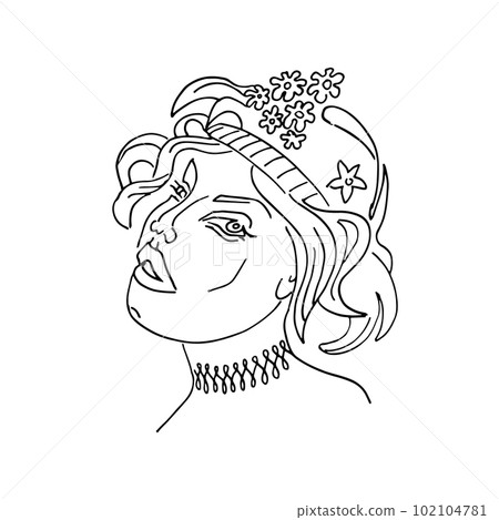 Woman head vector lineart illustration. One Line style drawing. Woman Line Art Minimalist Logo. Woman head vector lineart illustration. One Line style drawing. Woman Line Art Minimalist Logo. 102104781