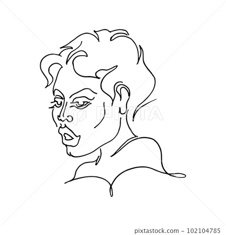 Woman head vector lineart illustration. One Line style drawing. Woman Line Art Minimalist Logo. Woman head vector lineart illustration. One Line style drawing. Woman Line Art Minimalist Logo. 102104785