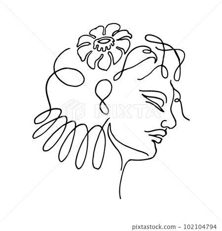 Woman head vector lineart illustration. One Line style drawing. Woman Line Art Minimalist Logo. 102104794