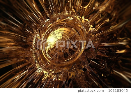 Network technology technology polygonal sphere digital golden futuristic abstract background. Low poly 3d sphere made with artificial intelligence generative space illustration 102105045