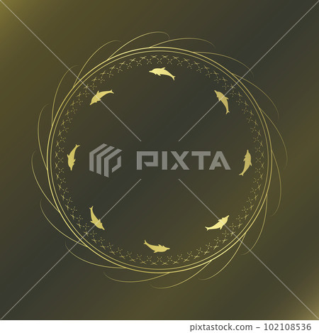 Material_Frame_帶有海豚圖案的金色裝飾框。奢華的夏日形象。無個性 Material_Frame_帶有海豚圖案的金色裝飾框。奢華的夏日形象。無個性 102108536