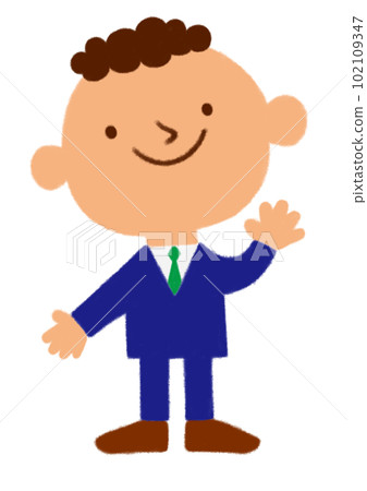 A male employee who raises his right hand and greets with a smile A male employee who raises his right hand and greets with a smile 102109347