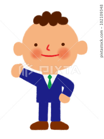 舉起左拳並將手放在腰上的男性員工 102109348