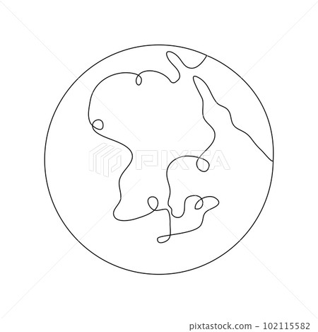 Earth One line drawing icon. Continuous line Globe. Minimalism style. Vector illustration. Earth One line drawing icon. Continuous line Globe. Minimalism style. Vector illustration. 102115582