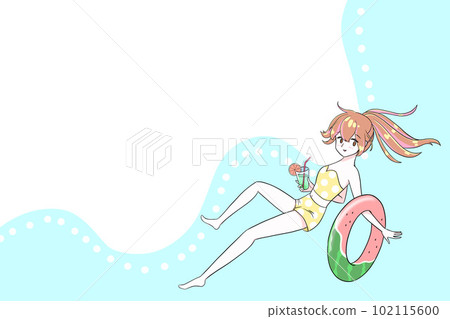 暑假玩得開心的女孩 漂浮物和泳衣 清爽插畫 白色背景 漂浮在空中的女孩 海中游泳 盛夏 暑假玩得開心的女孩 漂浮物和泳衣 清爽插畫 白色背景 漂浮在空中的女孩 海中游泳 盛夏 102115600