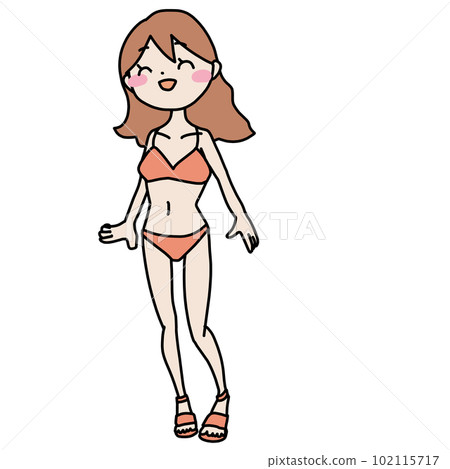 一個穿著泳裝的微笑女人的彩色插圖 102115717