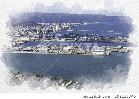 Watercolor style Takamatsu city area around Takamatsu port Takamatsu city, Kagawa prefecture 102116340