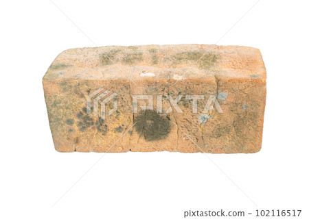 Moldy sliced bread loaf over a white background. Clipping path. Moldy sliced bread loaf over a white background. Clipping path. 102116517
