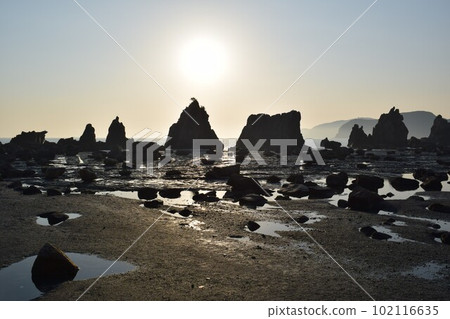 清晨海灘上奇形怪狀的岩石 清晨海灘上奇形怪狀的岩石 102116635