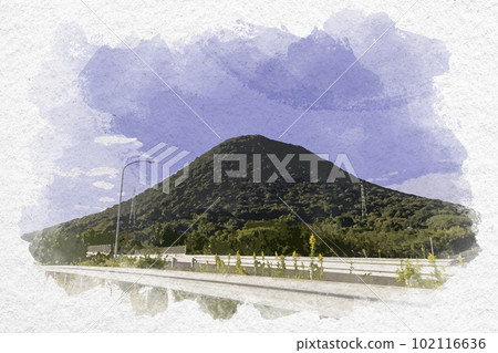 Sanuki Fuji in watercolor style, Sakaide City, Kagawa Prefecture 102116636