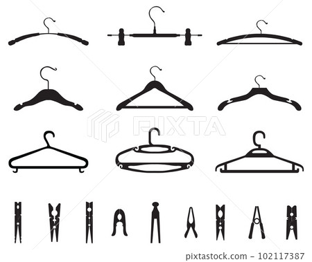 Set of different hangers and clothespins on a white background 102117387